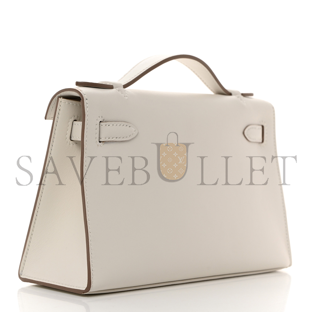 HERMÈS SWIFT KELLY POCHETTE CLUTCH MILKSHAKE WHITE GOLD BUCKLE(22*14*7cm) 